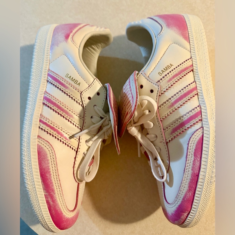 Adidas Samba Distressed Pack Cream White/ Shock Pink Leather Sneakers Women’s 7 - Picture 6 of 11